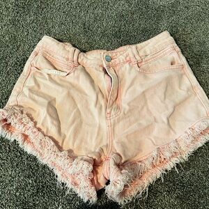Pink Frayed Hem Women Shorts